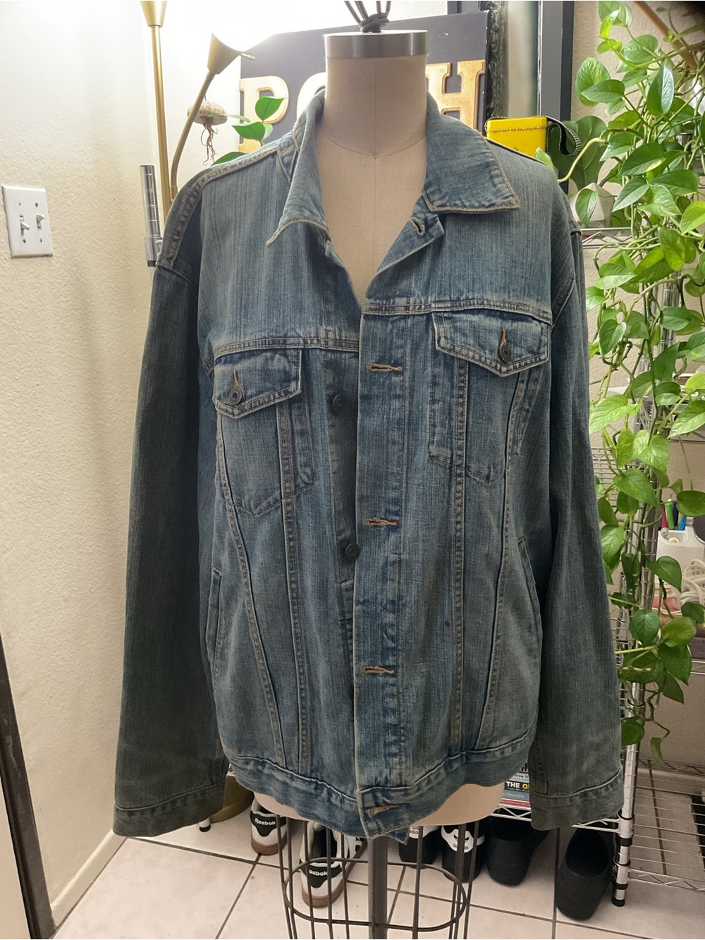 GAP Men's Light Blue Denim Bomber-Style Jacket